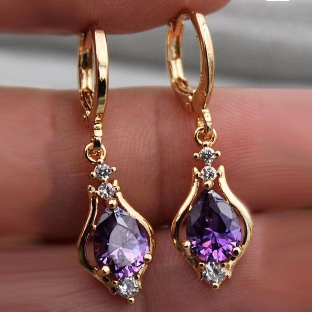 Purple Zircon All - match Drop - shaped Temperament Earrings - silverfoxgoods